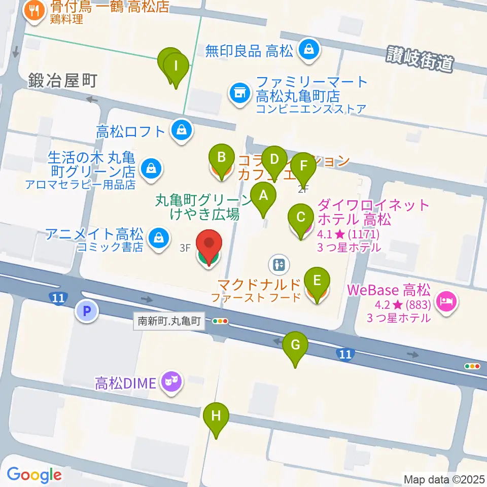 タワーレコード 高松丸亀町店周辺のカフェ一覧地図