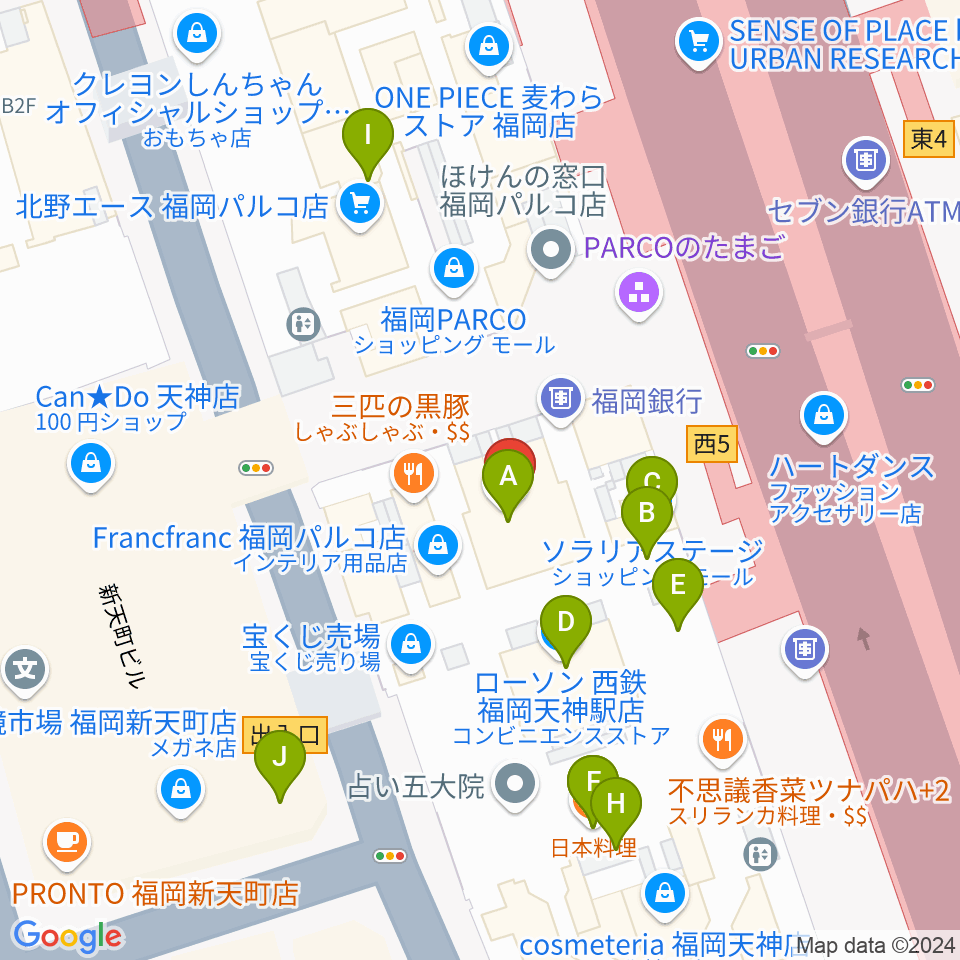 タワーレコード 福岡パルコ店周辺のカフェ一覧地図