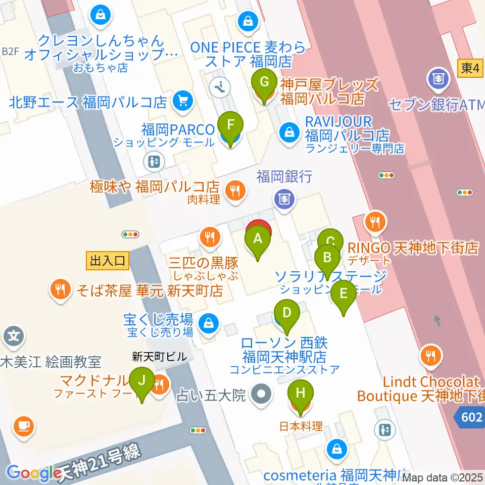 タワーレコード 福岡パルコ店周辺のカフェ一覧地図