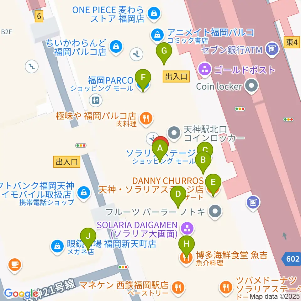 タワーレコード 福岡パルコ店周辺のカフェ一覧地図