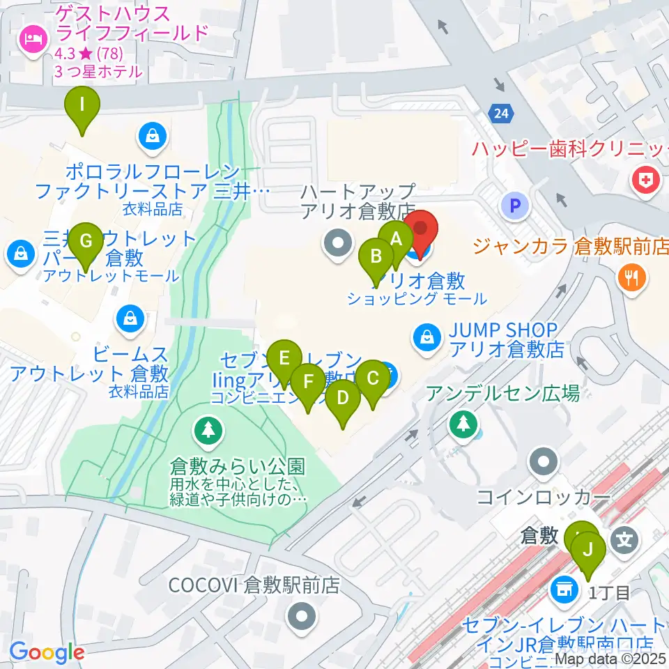 タワーレコード アリオ倉敷店周辺のカフェ一覧地図