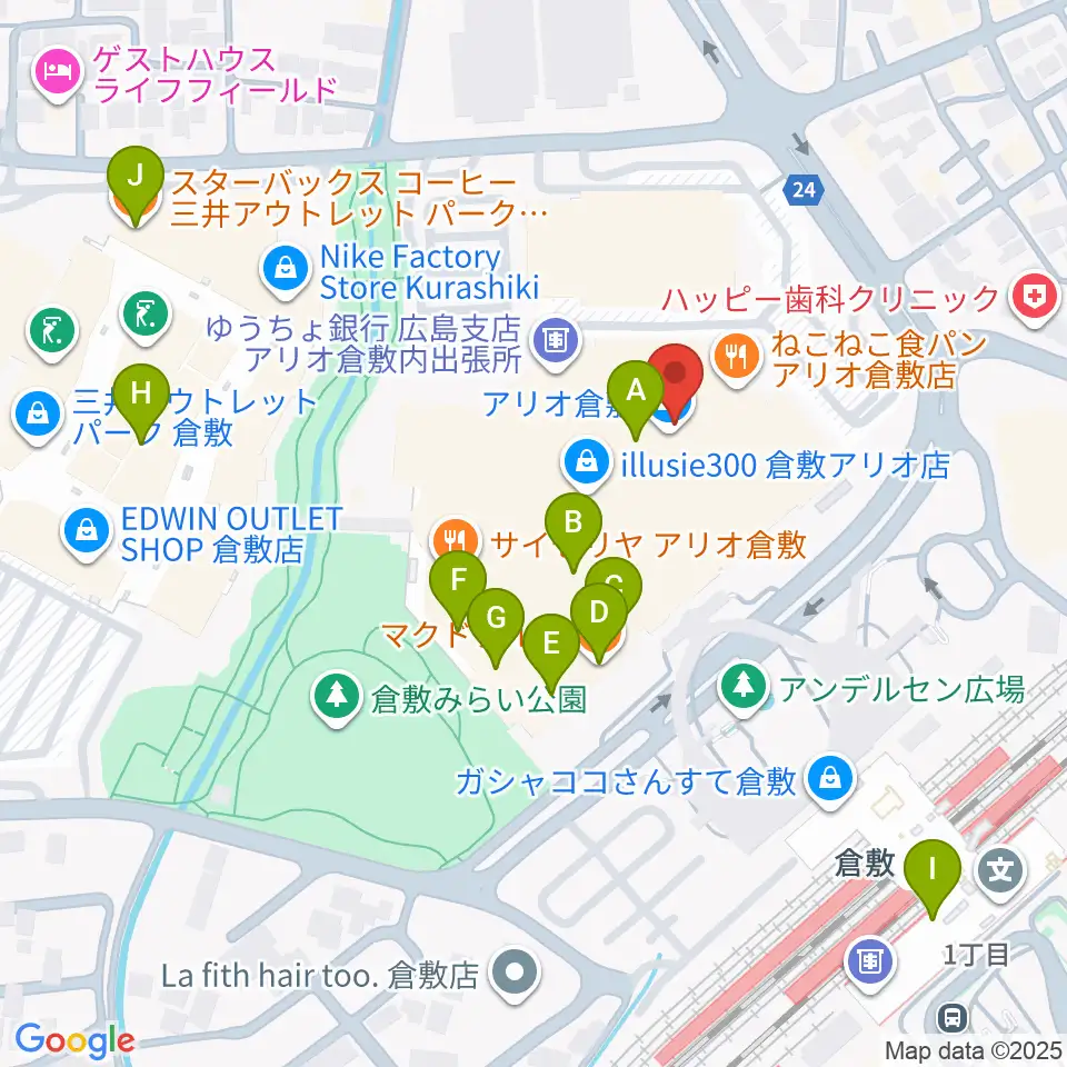 タワーレコード アリオ倉敷店周辺のカフェ一覧地図