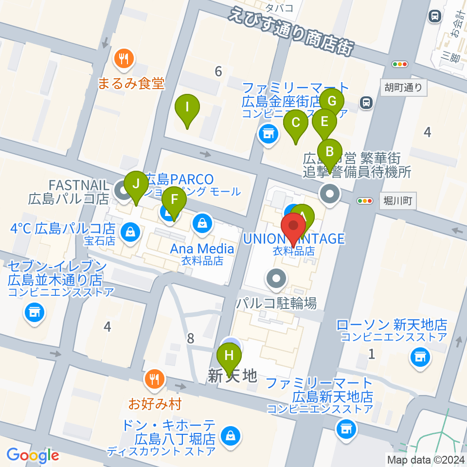 タワーレコード 広島店周辺のカフェ一覧地図