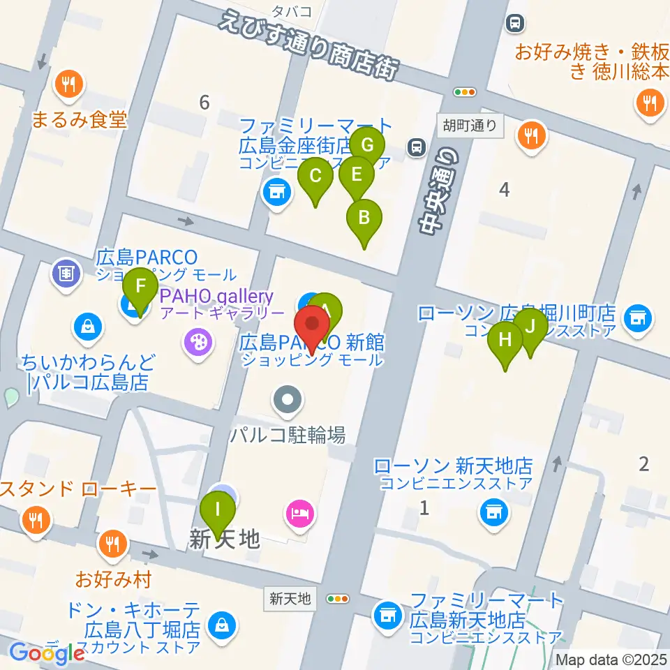 タワーレコード 広島店周辺のカフェ一覧地図