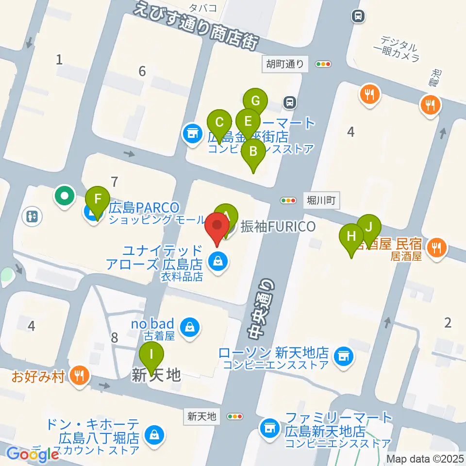タワーレコード 広島店周辺のカフェ一覧地図