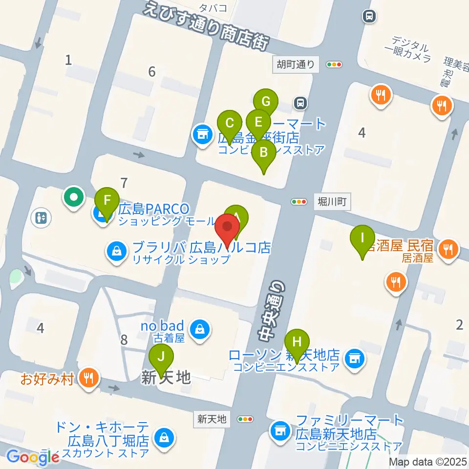 タワーレコード 広島店周辺のカフェ一覧地図