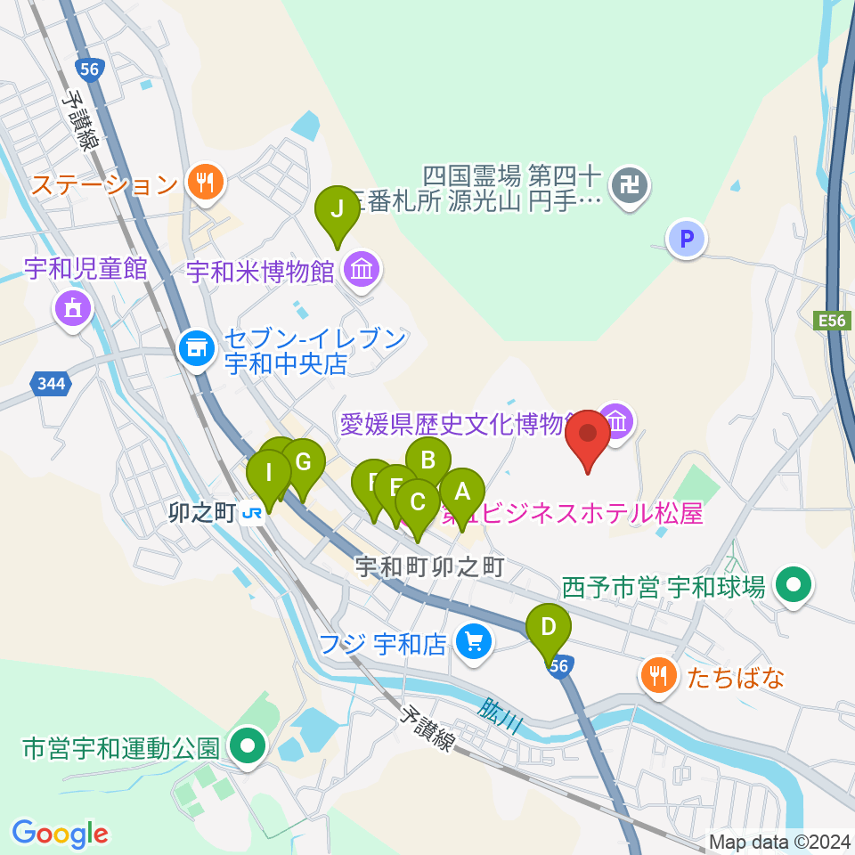 愛媛県歴史文化博物館周辺のカフェ一覧地図