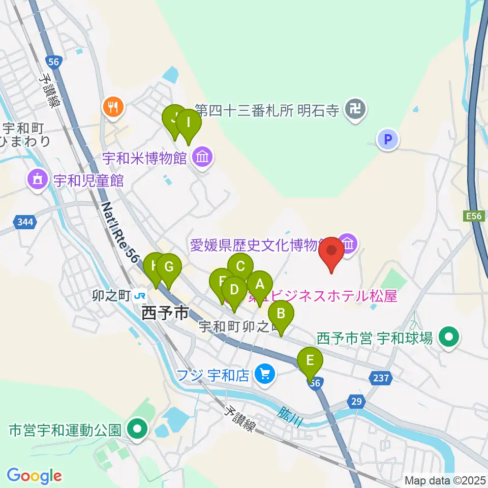 愛媛県歴史文化博物館周辺のカフェ一覧地図