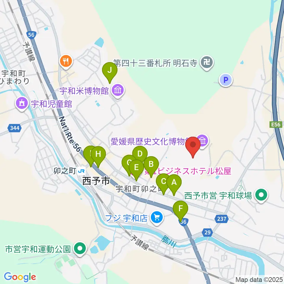 愛媛県歴史文化博物館周辺のカフェ一覧地図