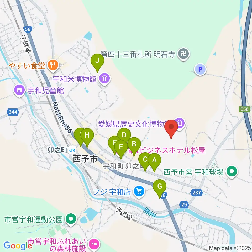 愛媛県歴史文化博物館周辺のカフェ一覧地図