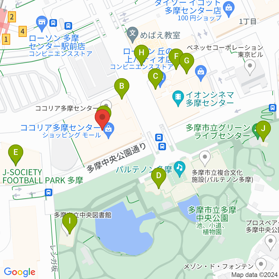 JEUGIAカルチャーセンター多摩センター周辺のカフェ一覧地図