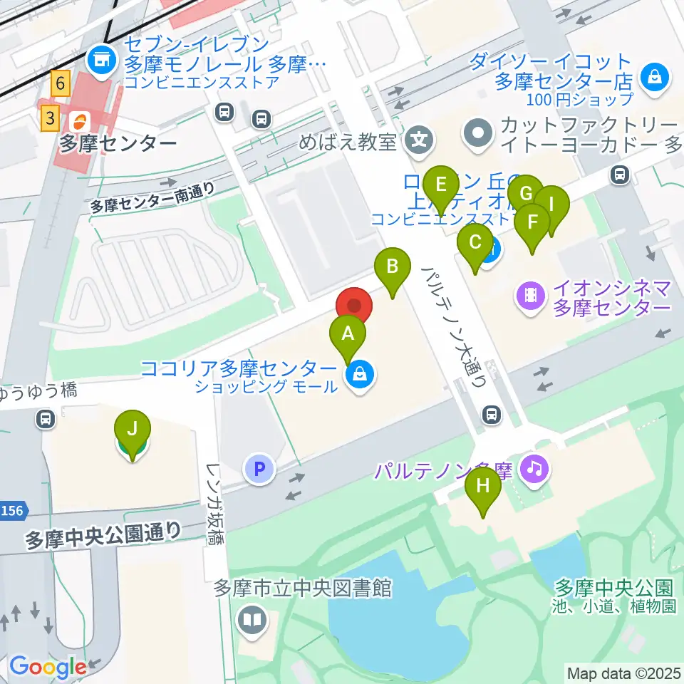 JEUGIAカルチャーセンター多摩センター周辺のカフェ一覧地図