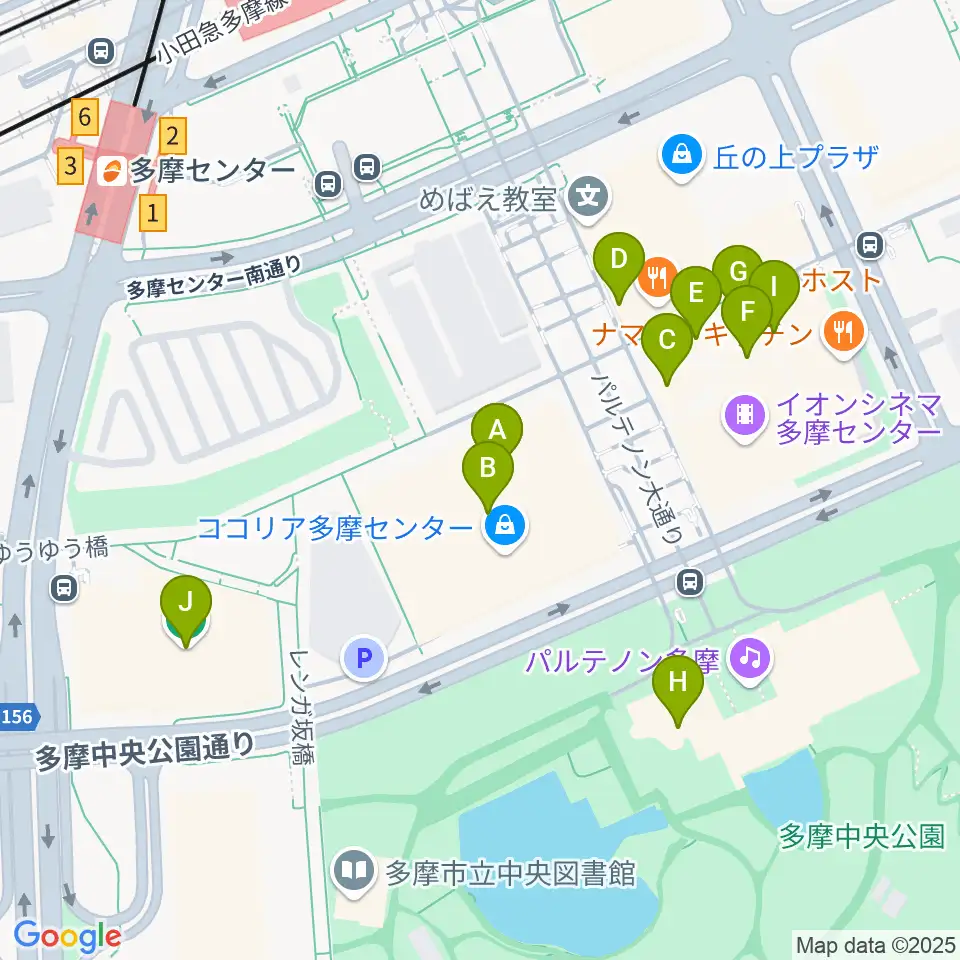 JEUGIAカルチャーセンター多摩センター周辺のカフェ一覧地図