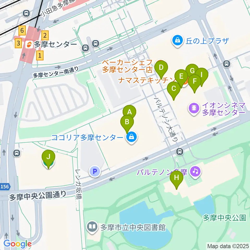 JEUGIAカルチャーセンター多摩センター周辺のカフェ一覧地図