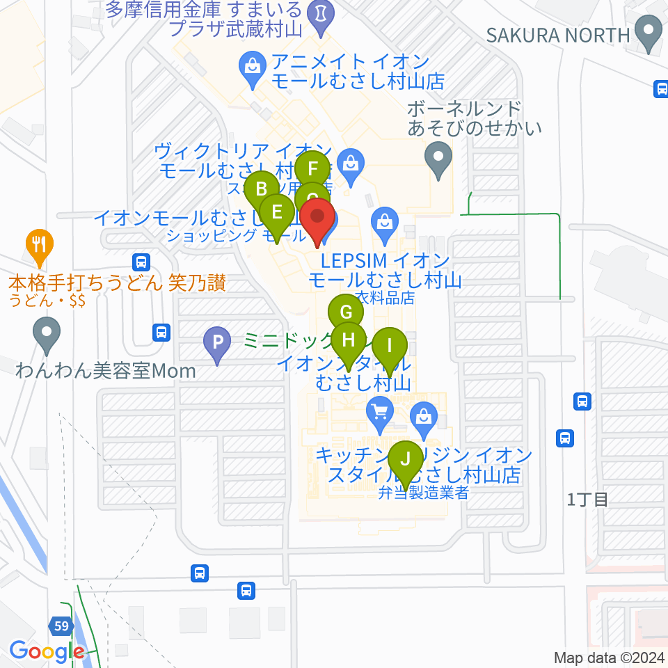 JEUGIAカルチャーセンター イオンモールむさし村山周辺のカフェ一覧地図
