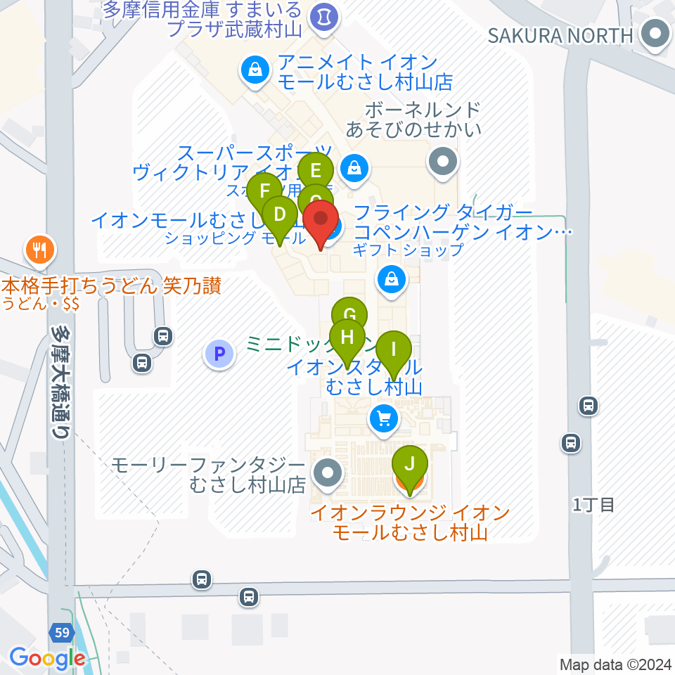 JEUGIAカルチャーセンター イオンモールむさし村山周辺のカフェ一覧地図