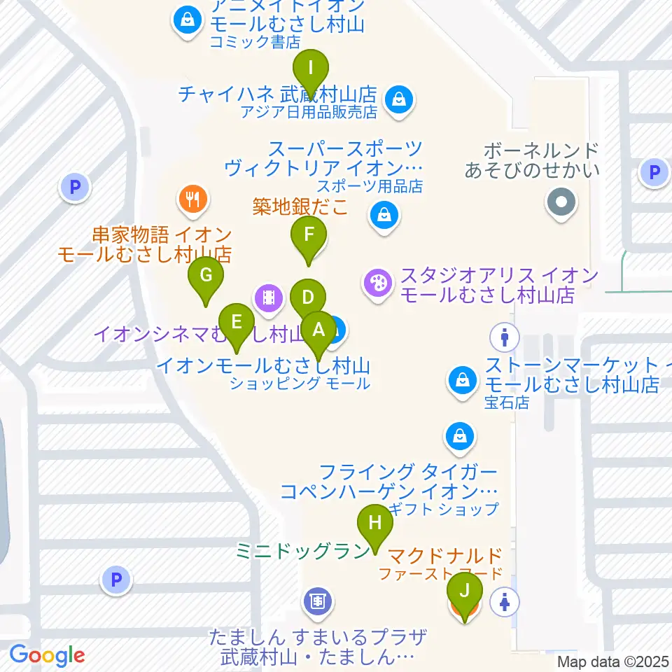 JEUGIAカルチャーセンター イオンモールむさし村山周辺のカフェ一覧地図