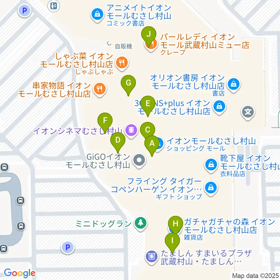 JEUGIAカルチャーセンター イオンモールむさし村山周辺のカフェ一覧地図