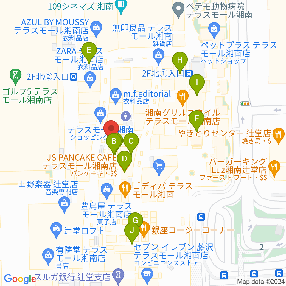 JEUGIAカルチャーセンター テラスモール湘南周辺のカフェ一覧地図