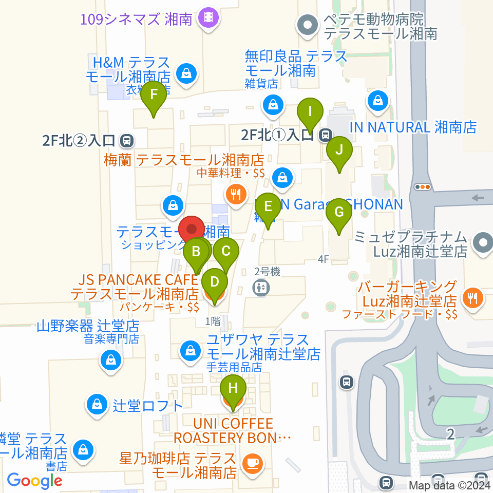 JEUGIAカルチャーセンター テラスモール湘南周辺のカフェ一覧地図