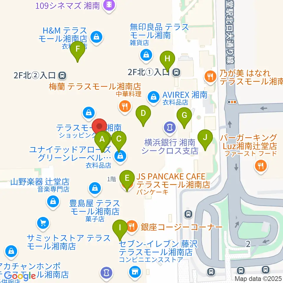 JEUGIAカルチャーセンター テラスモール湘南周辺のカフェ一覧地図