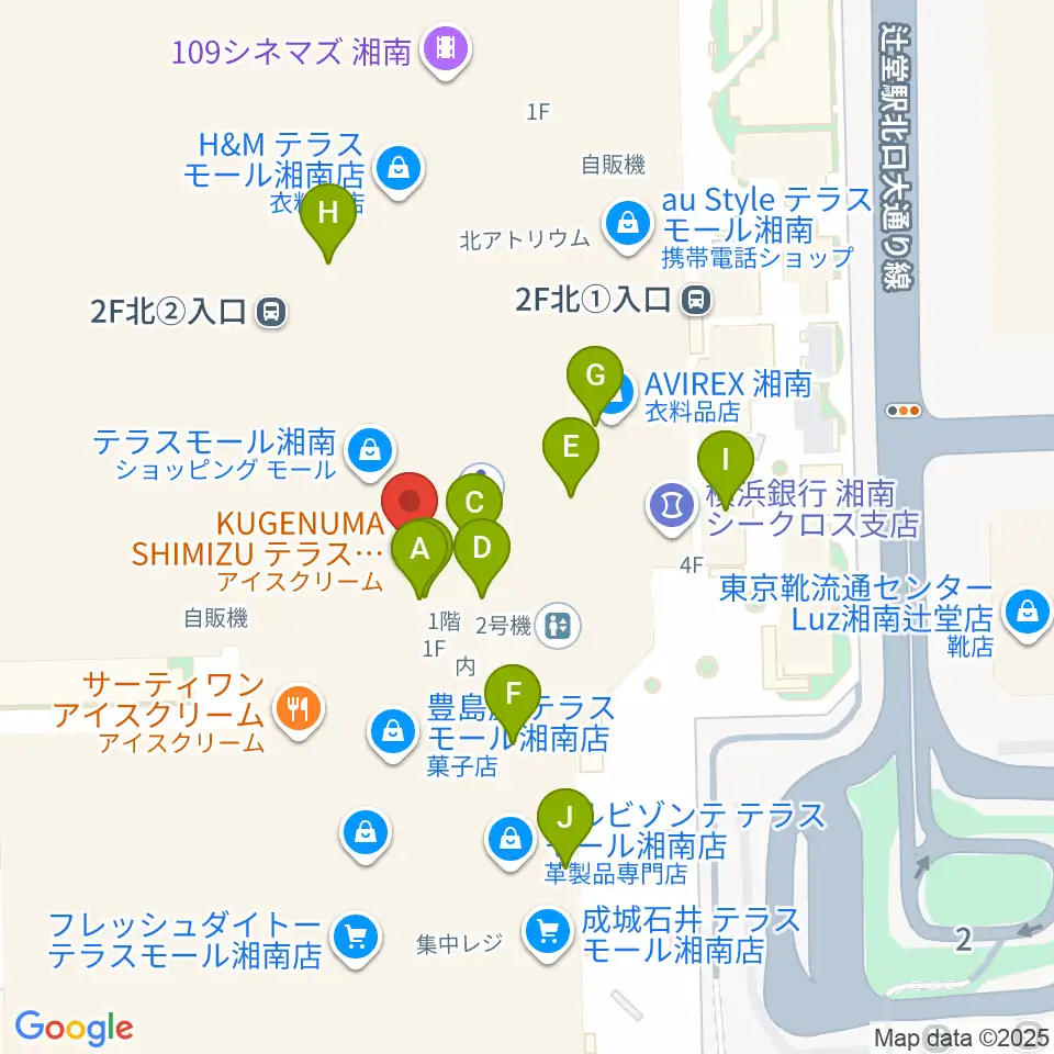JEUGIAカルチャーセンター テラスモール湘南周辺のカフェ一覧地図