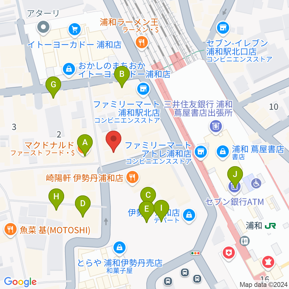 柏屋楽器 浦和ミュージックプラザ周辺のカフェ一覧地図