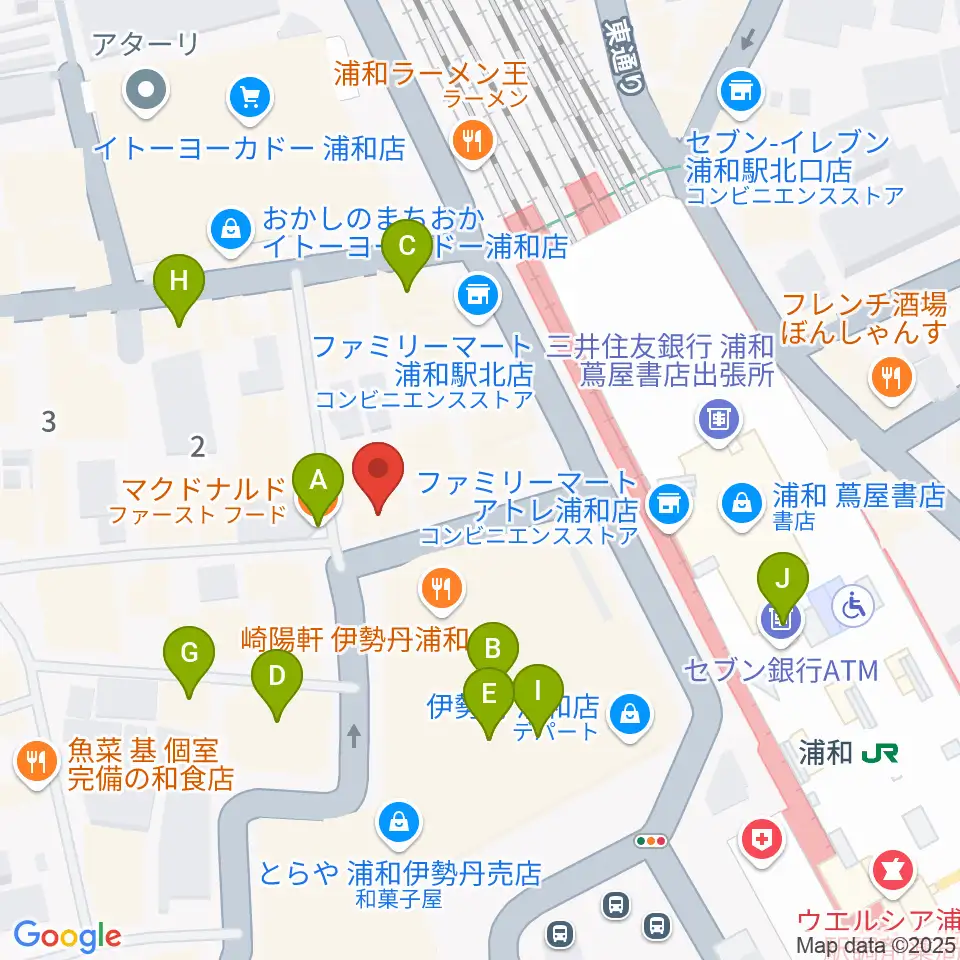 柏屋楽器本店 浦和ミュージックプラザ周辺のカフェ一覧地図