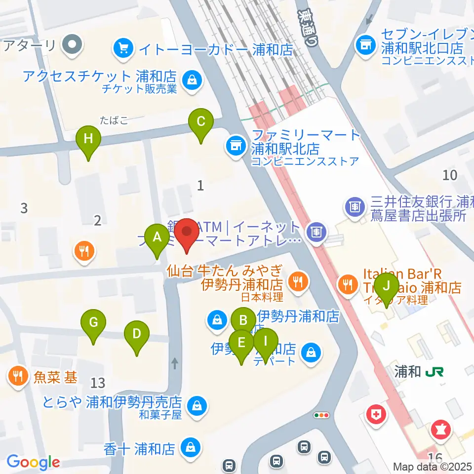 柏屋楽器本店 浦和ミュージックプラザ周辺のカフェ一覧地図