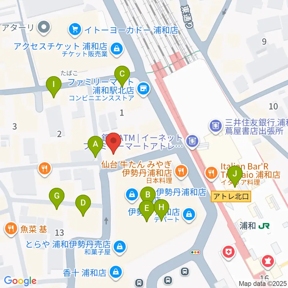 柏屋楽器本店 浦和ミュージックプラザ周辺のカフェ一覧地図