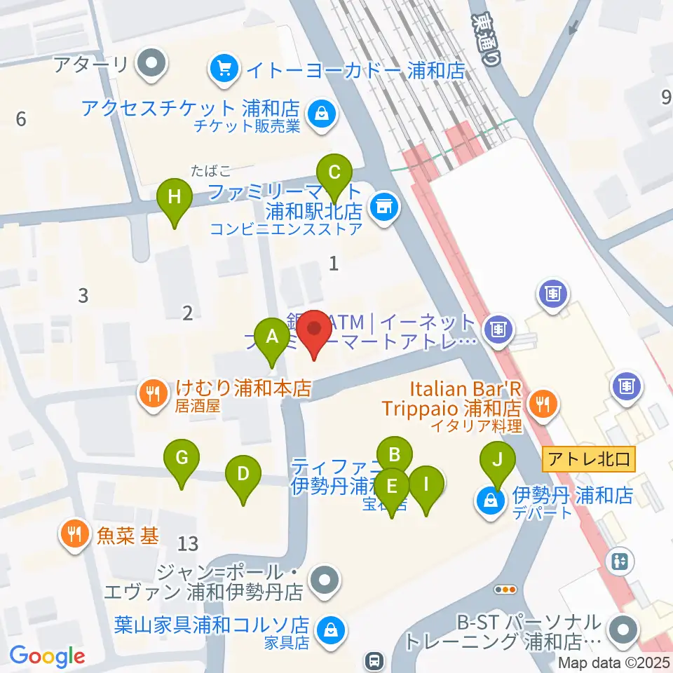 柏屋楽器本店 浦和ミュージックプラザ周辺のカフェ一覧地図