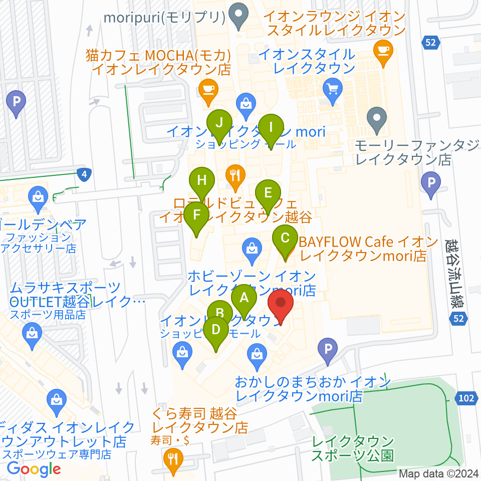 JEUGIAカルチャーセンター イオンレイクタウン周辺のカフェ一覧地図