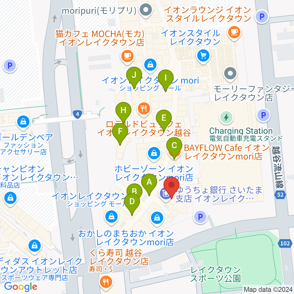 JEUGIAカルチャーセンター イオンレイクタウン周辺のカフェ一覧地図