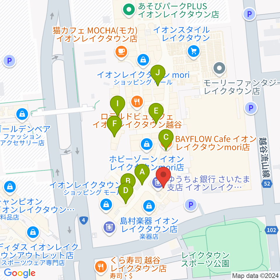 JEUGIAカルチャーセンター イオンレイクタウン周辺のカフェ一覧地図