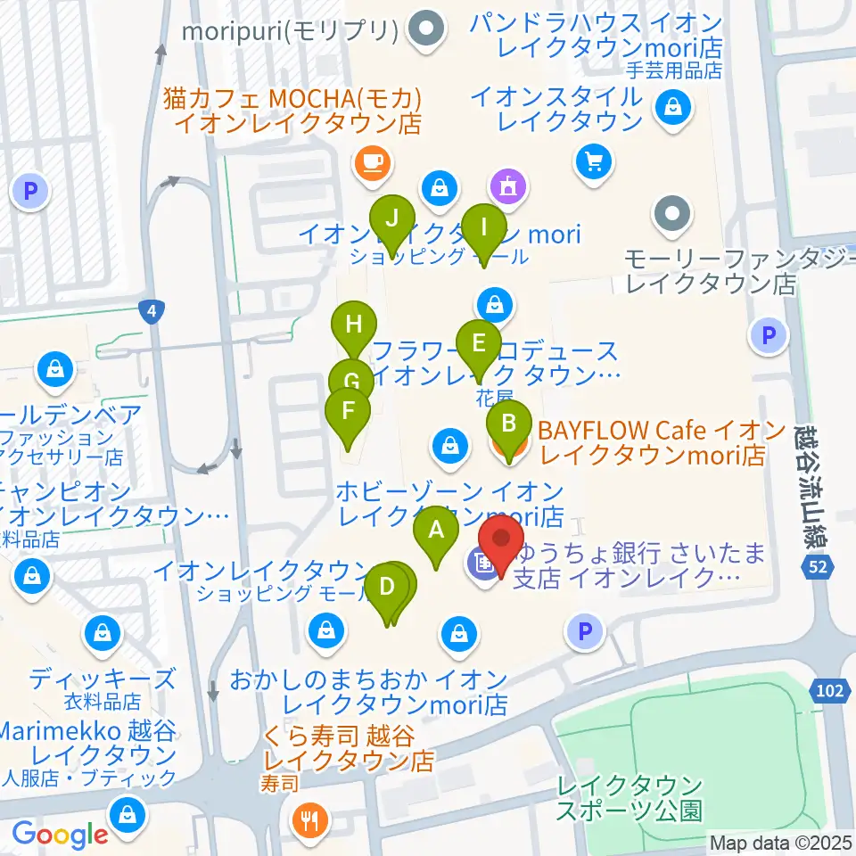 JEUGIAカルチャーセンター イオンレイクタウン周辺のカフェ一覧地図