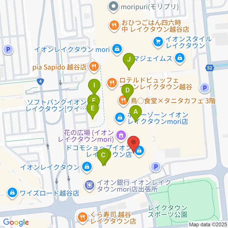JEUGIAカルチャーセンター イオンレイクタウン周辺のカフェ一覧地図