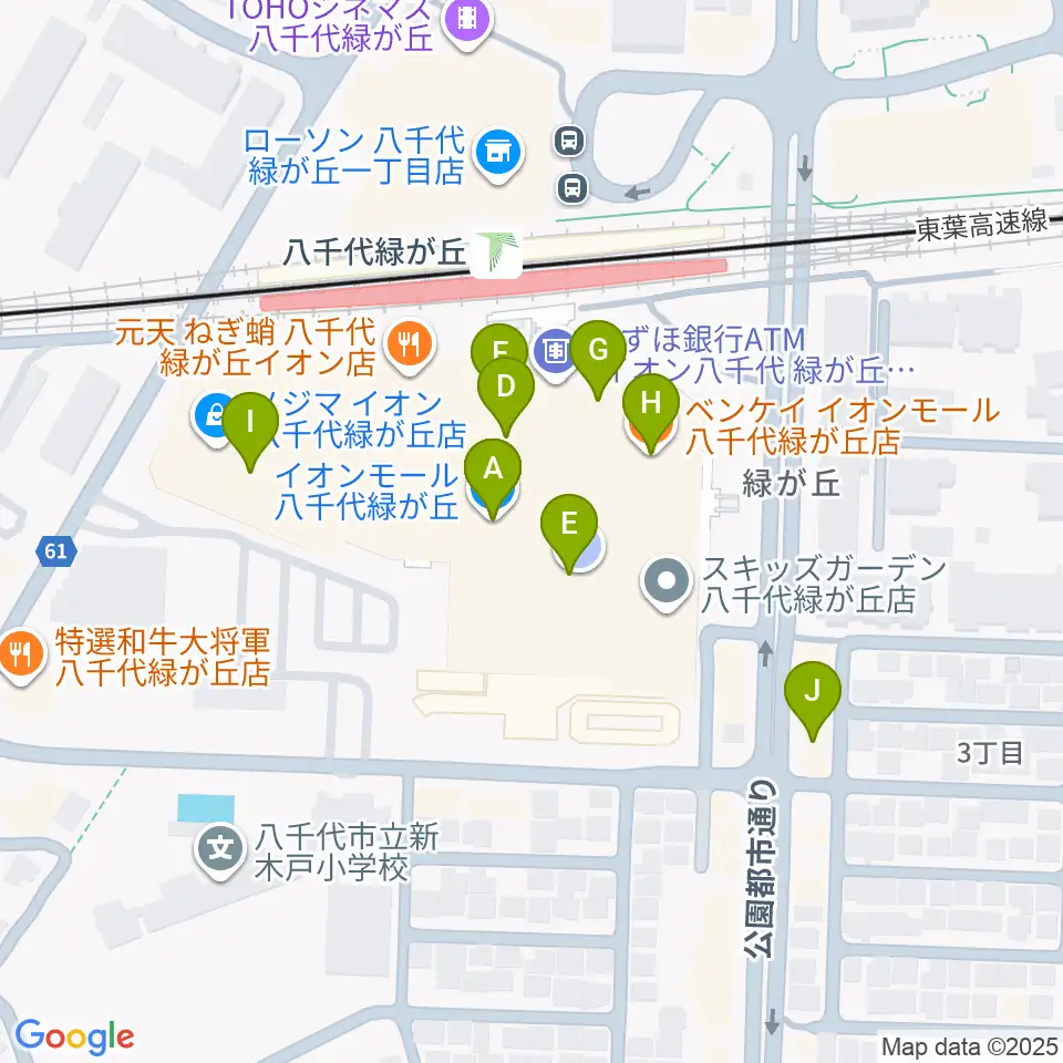JEUGIAカルチャーセンター イオンモール八千代緑が丘周辺のカフェ一覧地図