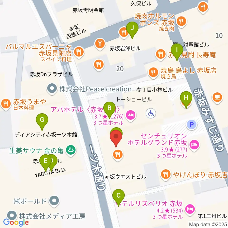 赤坂カーサクラシカ周辺のカフェ一覧地図