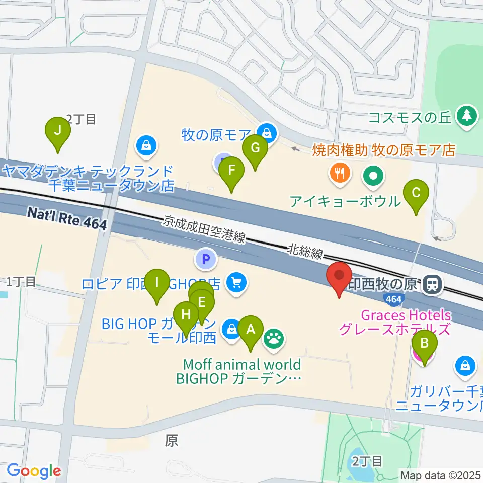 JEUGIAカルチャーセンター BIGHOP印西周辺のカフェ一覧地図