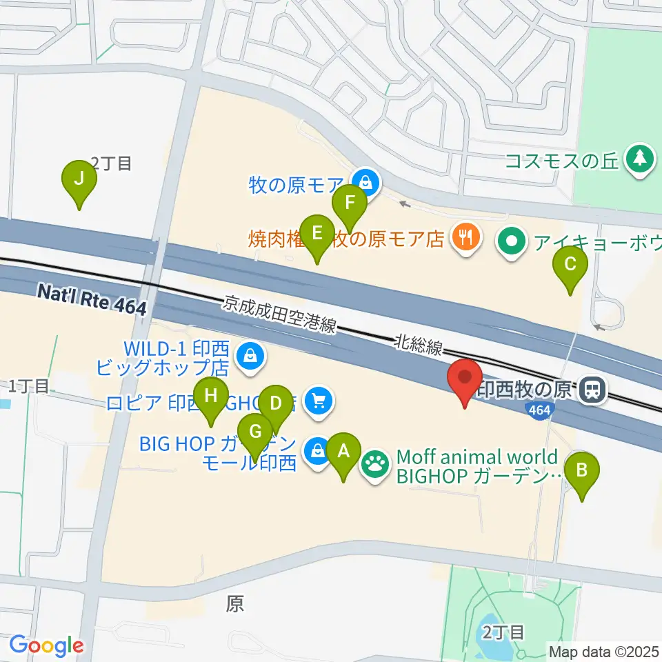 JEUGIAカルチャーセンター BIGHOP印西周辺のカフェ一覧地図