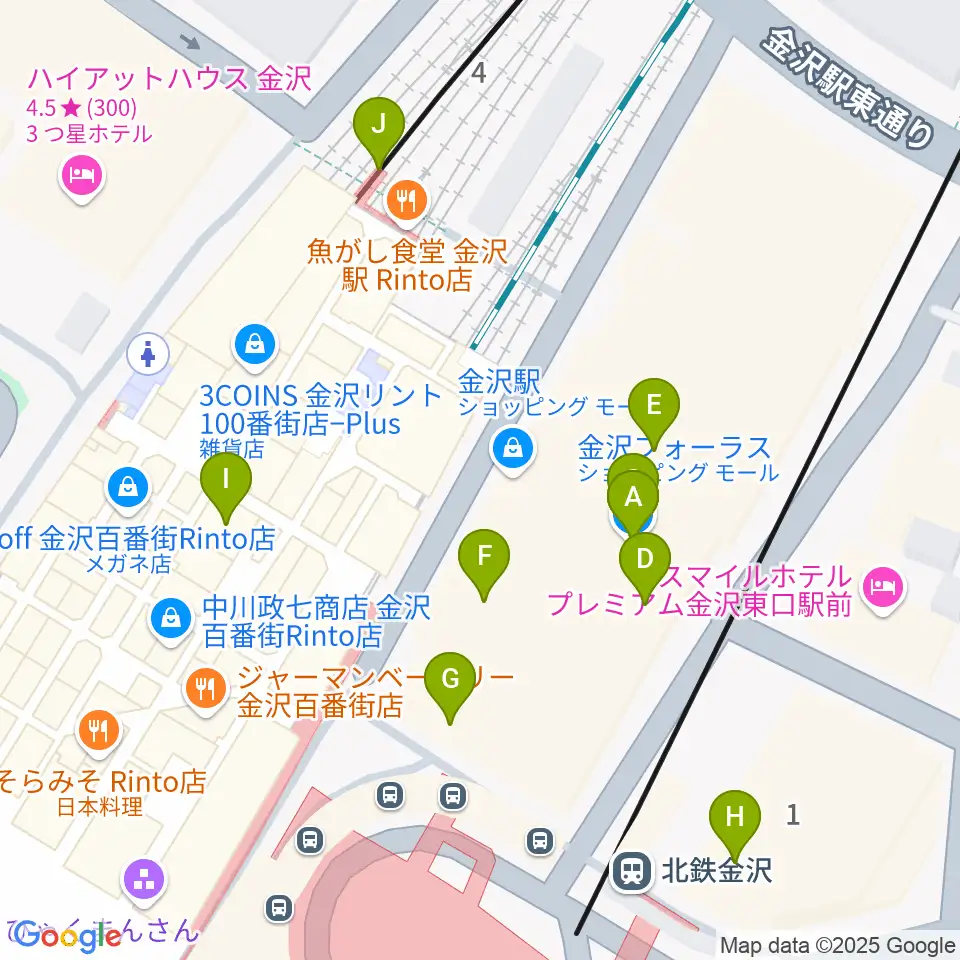 タワーレコード金沢フォーラス店周辺のカフェ一覧地図