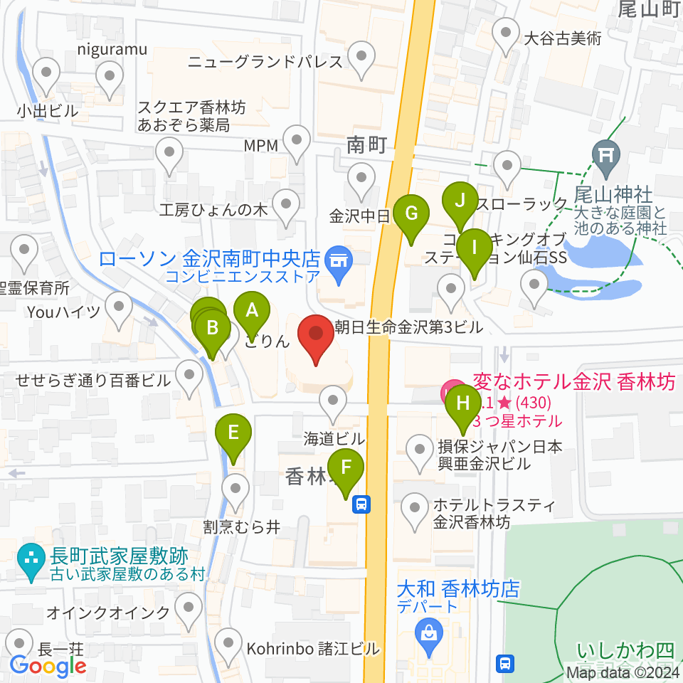 北國新聞文化センター 金沢本部教室周辺のカフェ一覧地図