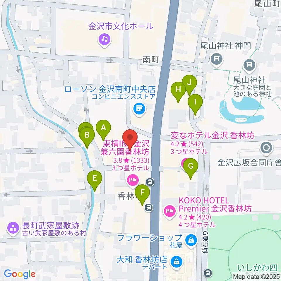 北國新聞文化センター 金沢本部教室周辺のカフェ一覧地図