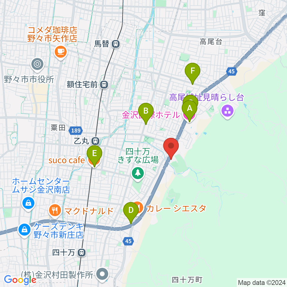 北國新聞文化センター 金沢南スタジオ周辺のカフェ一覧地図