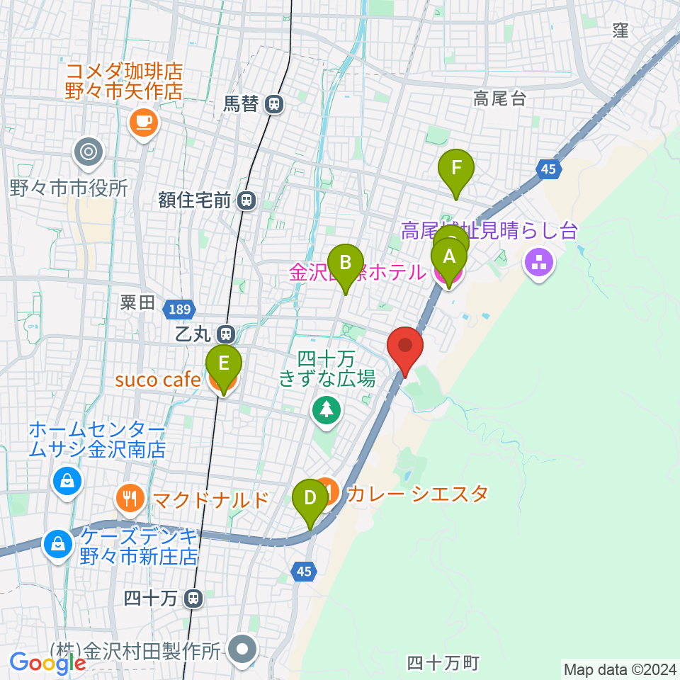 北國新聞文化センター 金沢南スタジオ周辺のカフェ一覧地図