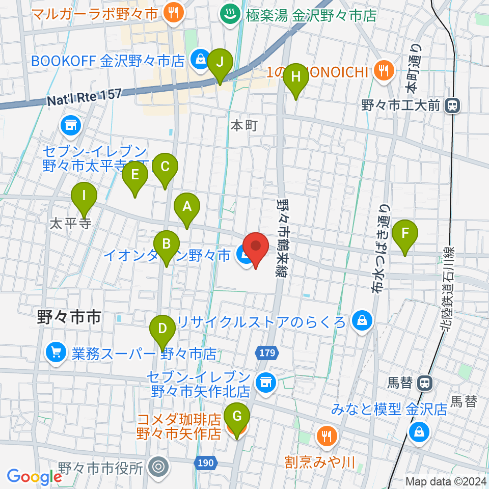 北國新聞文化センター イオンタウン野々市スタジオ周辺のカフェ一覧地図