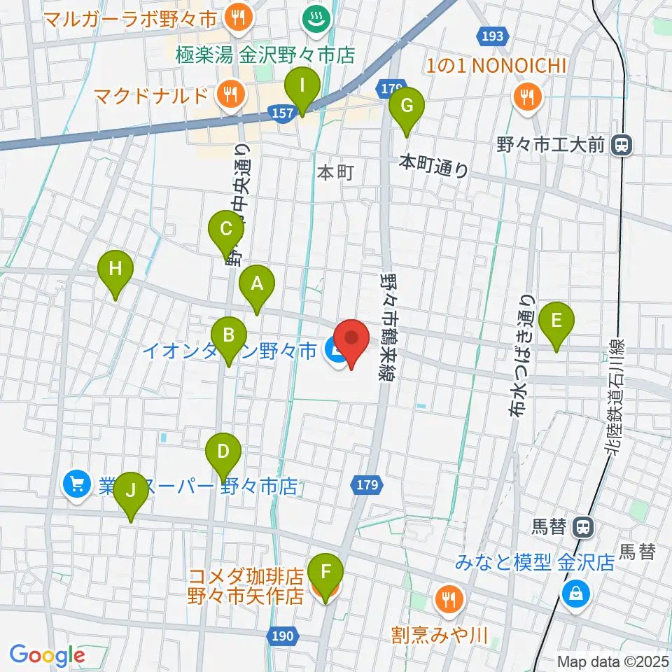 北國新聞文化センター イオンタウン野々市スタジオ周辺のカフェ一覧地図
