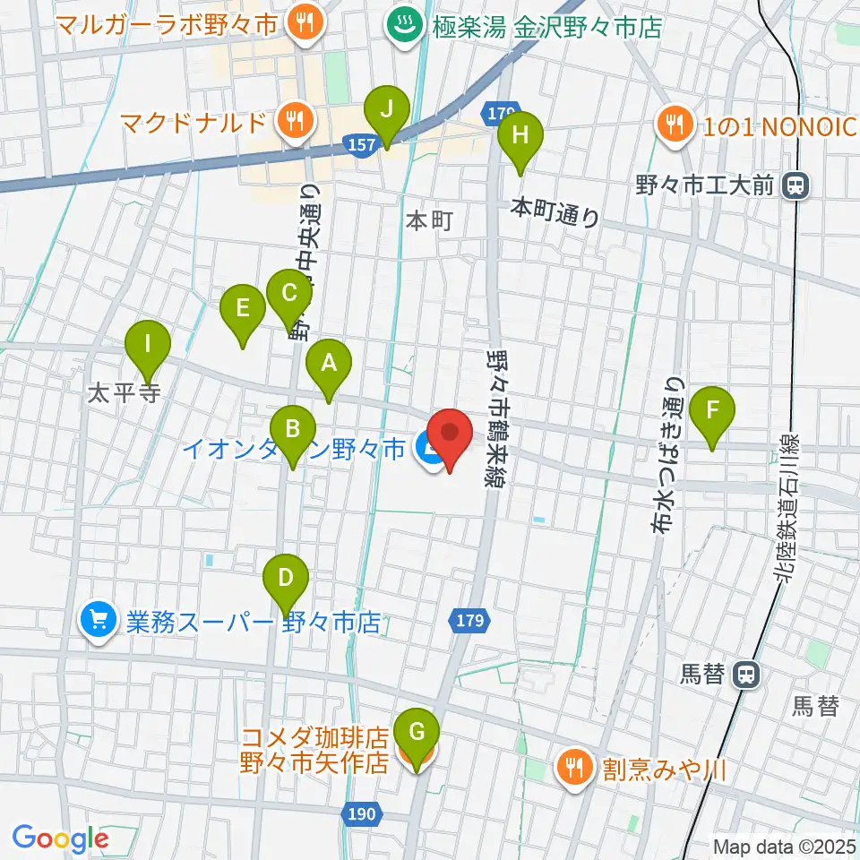 北國新聞文化センター イオンタウン野々市スタジオ周辺のカフェ一覧地図