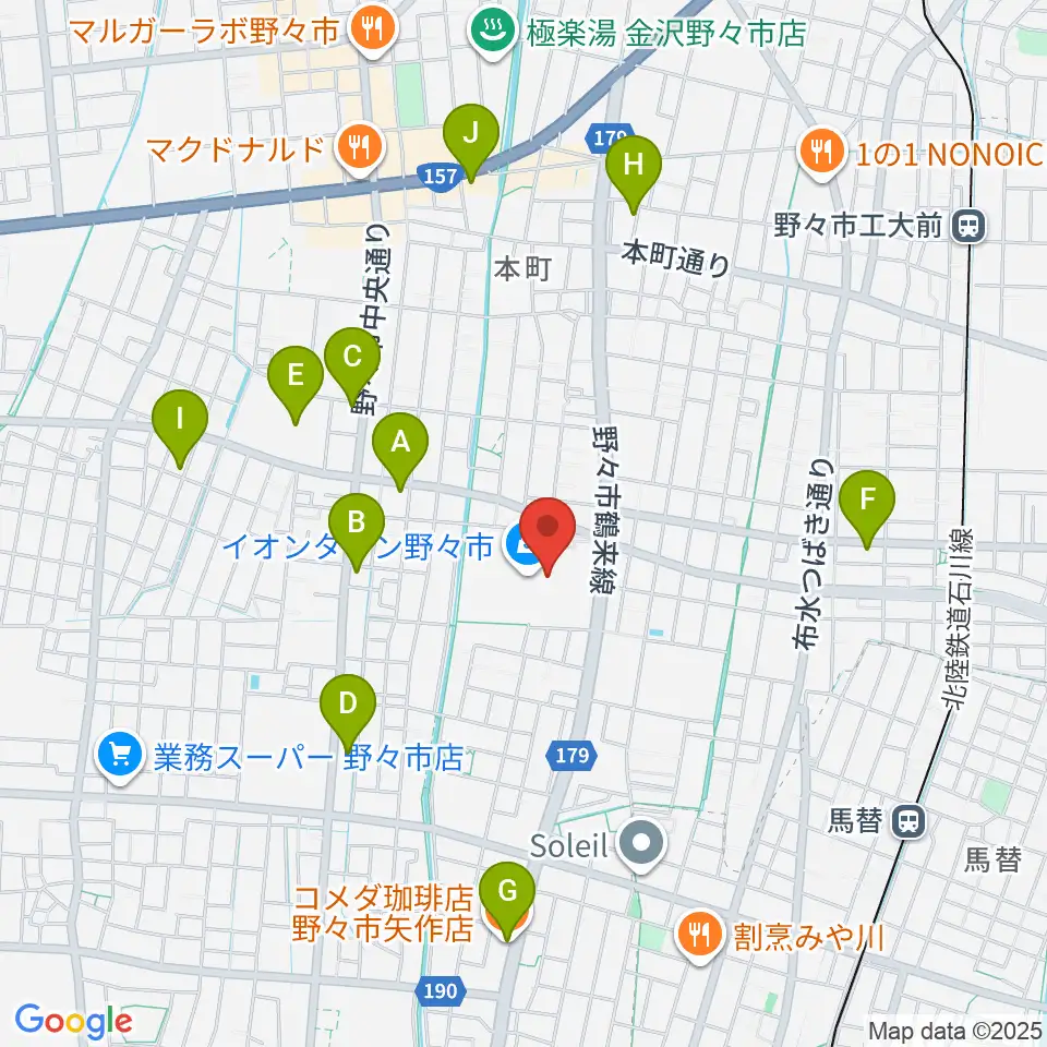 北國新聞文化センター イオンタウン野々市スタジオ周辺のカフェ一覧地図