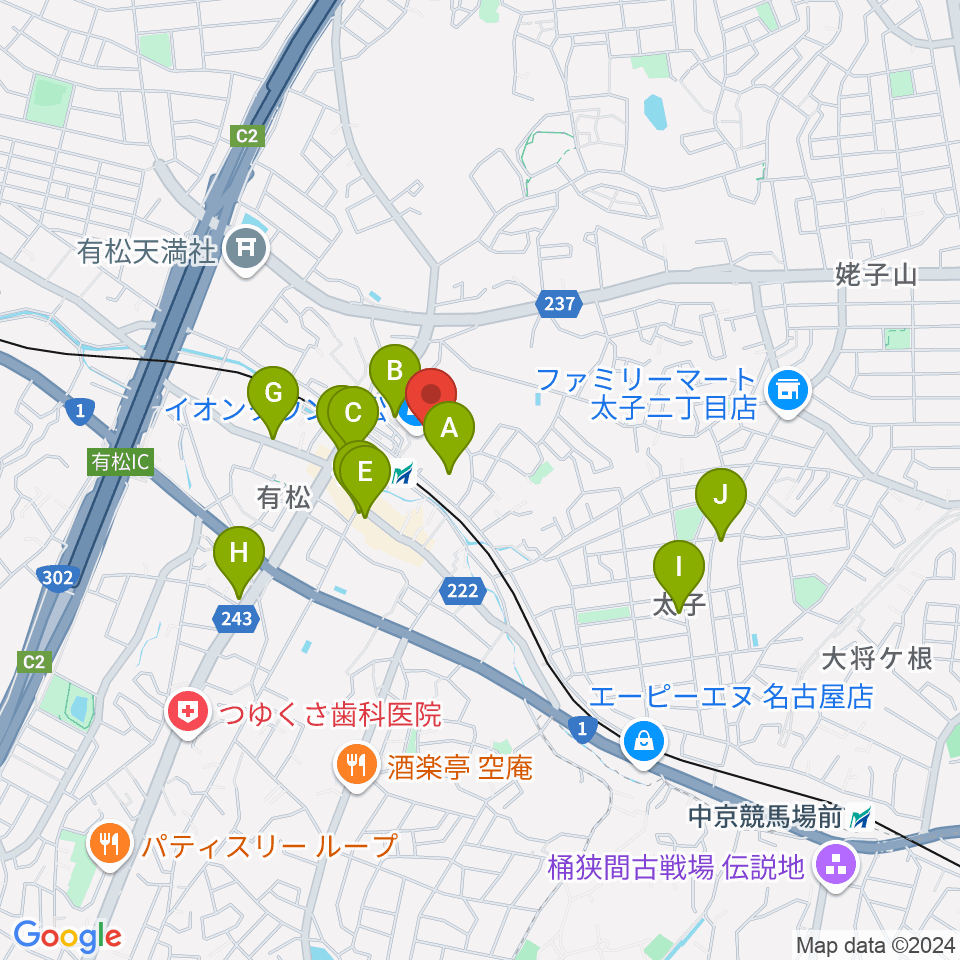 JEUGIAカルチャーセンター イオンタウン有松周辺のカフェ一覧地図